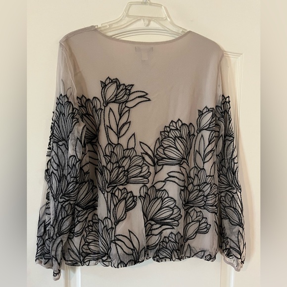 Alfani Taupe Rayon Blend Embroidery Floral Sheer Sleeve women’s size medium - Picture 5 of 14